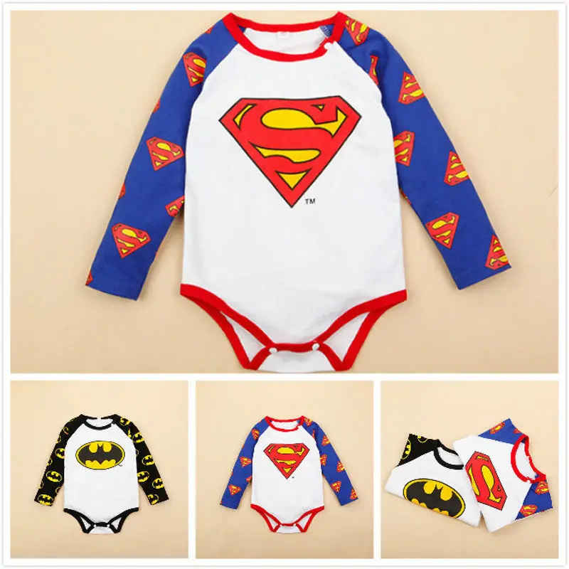 Детские костюмы, Ropa Bebe, хлопковые детские комбинезоны с длинными рукавами с изображением Супермена, Бэтмена, Одежда для новорожденных мальчиков, детская одежда на день рождения