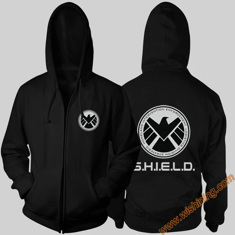 Cool Marvel Agents Of Shield Hoodies Black 3xl Large Size Full Zip Hooded  Sweatshirt For Mens