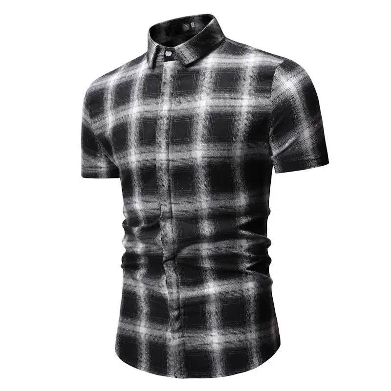 Black Plaid Red Checkered Shirt Mens Fashions Chemise Homme Dress Shirts Mens Short Sleeve Button-Down Blouse Men Clothes YS54 (5)