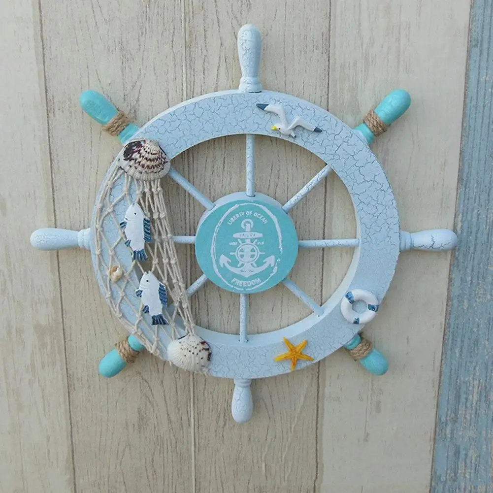 

Mediterranean Cracked Boat Ship Helm Steering Wheel Wall Hanging Decor Ornament