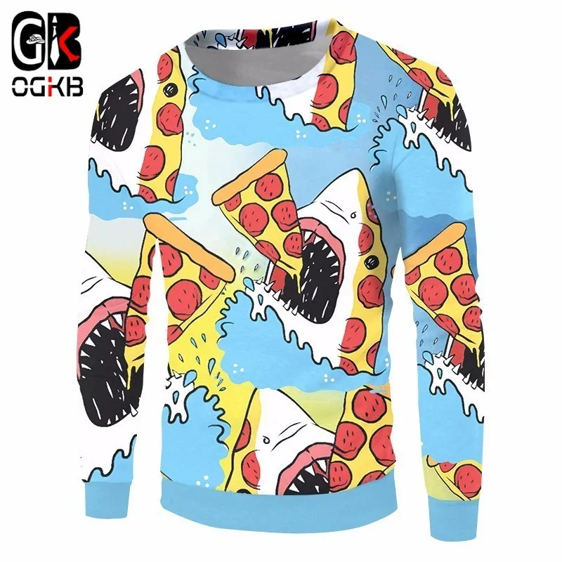 

OGKB 2018 Fashion Women/Men Hoodies Casual Style Long Sweatshirts Funny Printed Shark Eat Pizza Sweats Hombre Outwear Pullovers