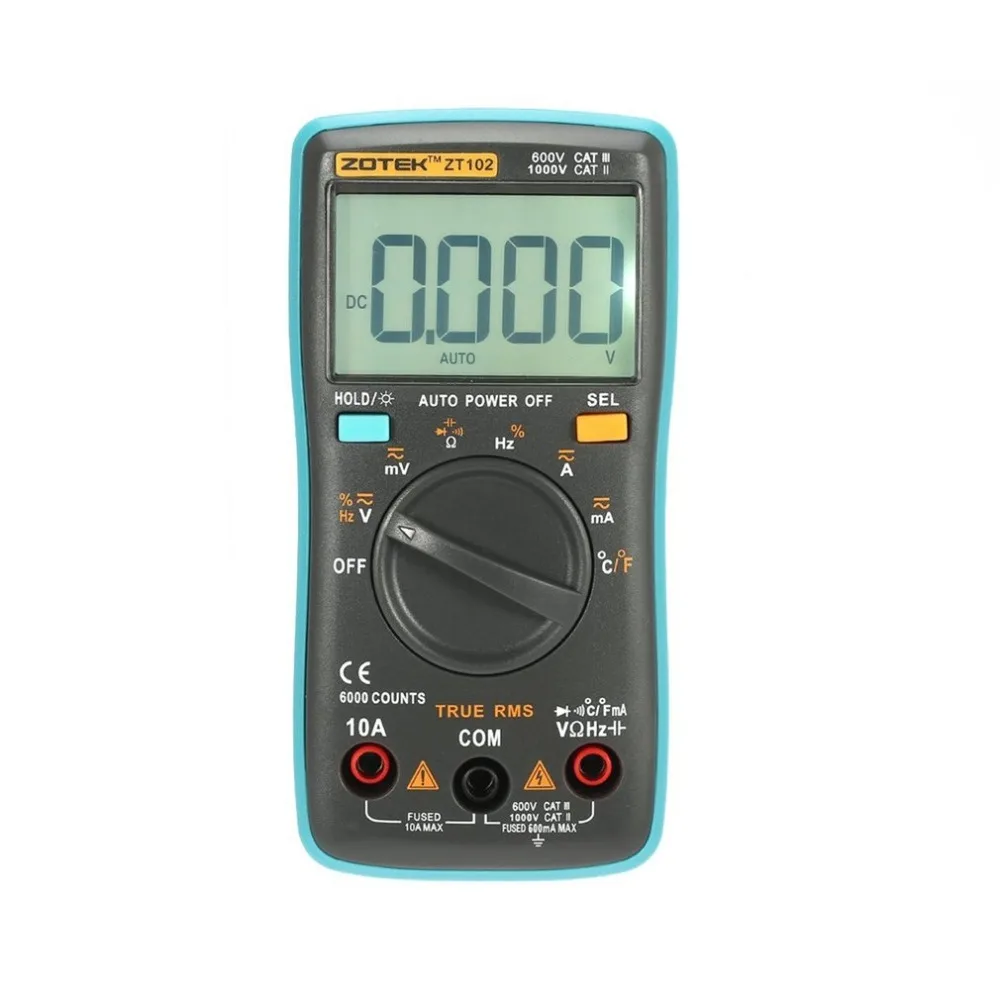 ZOTEK ZT102 мини 6000 отсчетов Авто Диапазон Цифровой мультиметр AC/DC Напряжение Ток