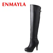 ENMAYLA/новые зимние женские высокие сапоги на высоком каблуке модные сапоги на платформе на молнии с пряжкой пикантные сапоги до колена красного, черного, белого цвета