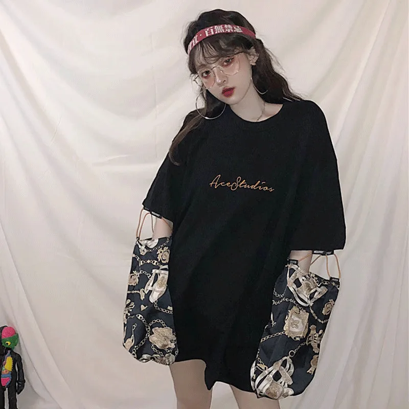 Новинка 2019 Футболка Harajuku Ulzzang шифоновая Свободная Толстовка большого размера с