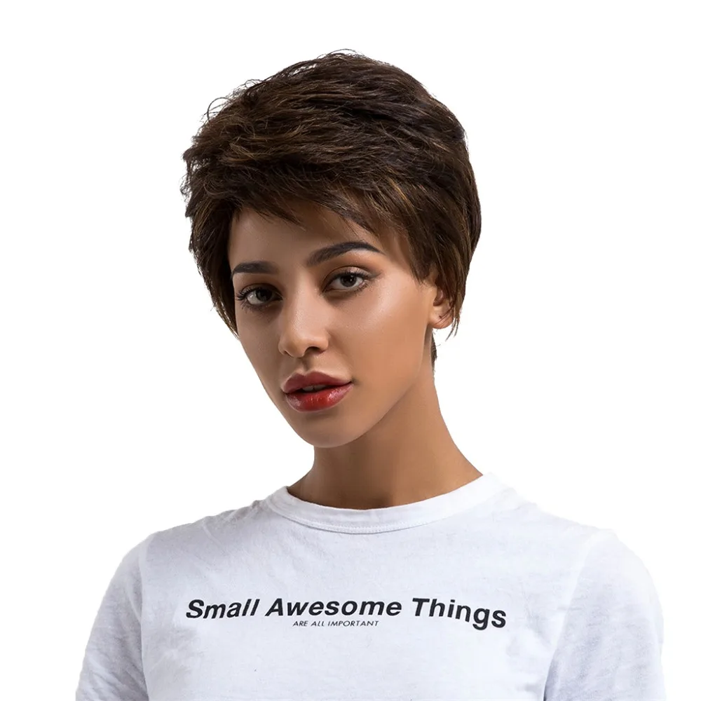 ELEMENT Short Synthetic Wig 6 Inch Glueless Full Hairpiece For Black