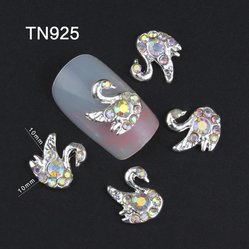 10 Pcs/Lot 3D Beauty Swan Design Stud Supplies Crystal AB Rhinestones For Manicure DIY Charms Nail Art Decorations TN925|ab rhinestones|crystal