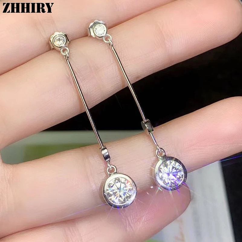 

ZHHIRY Real Moissanite 925 Sterling Silver Earrings For Women Drop Earring 2ct D VVS1 Gemstone With Certificate Fine Jewelry