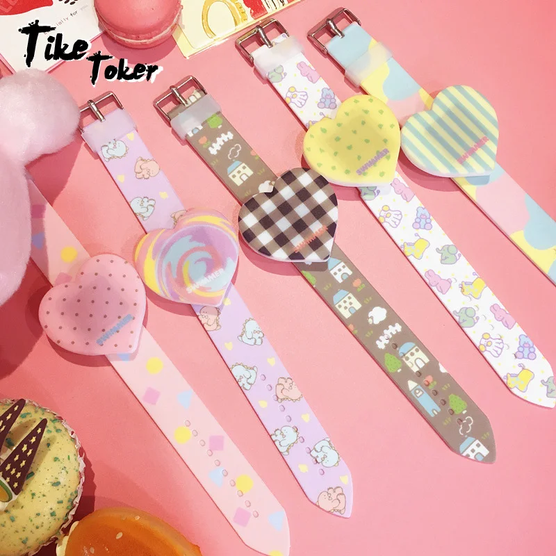

TIke Toker,2018 Fashion Casual Candy Color Heart Watch Women Cartoon Girl Silicone Touch Screen LED Digital Watches Clock 08