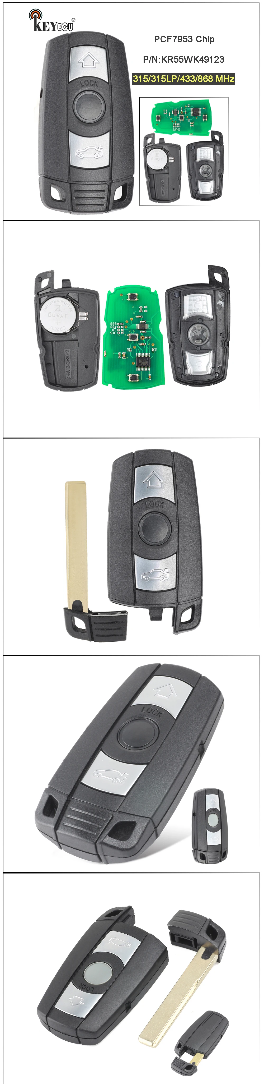 Keyforkess 315/315LP/433/868MHz PCF7953 Chip CAS3 KR55WK49127 sostituzione 3 pulsanti portachiavi a distanza per BMW serie 3/5 - HTB1QB3zasrrK1RjSspaq6AREXXaC