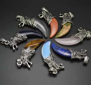 

Cool Wolf Head Stone Teeth Horn Shape Pendants fit Necklace making