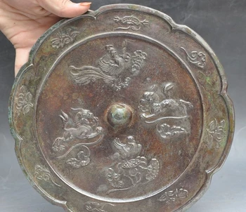 

old china pure bronze fengshui Phoenix Kirin Beast statue Exorcism Bronze Mirror