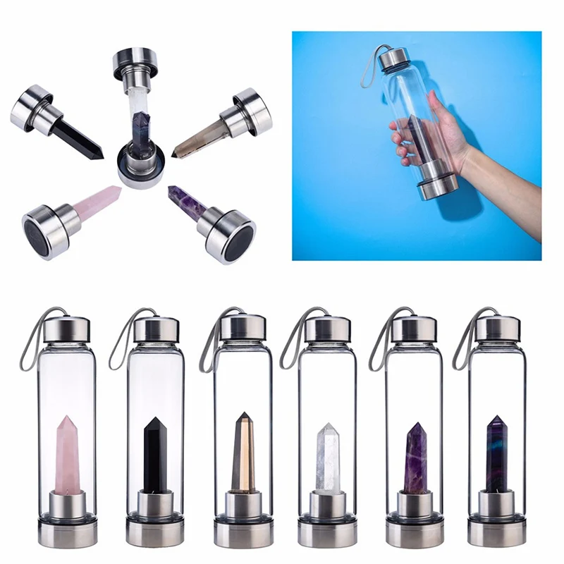 

2019 New Natural Crystal Point Healing Obelisk Wand Elixir Quartz Crystal Water Bottle Glass Gravel Stone Cup Gift Dropshipping