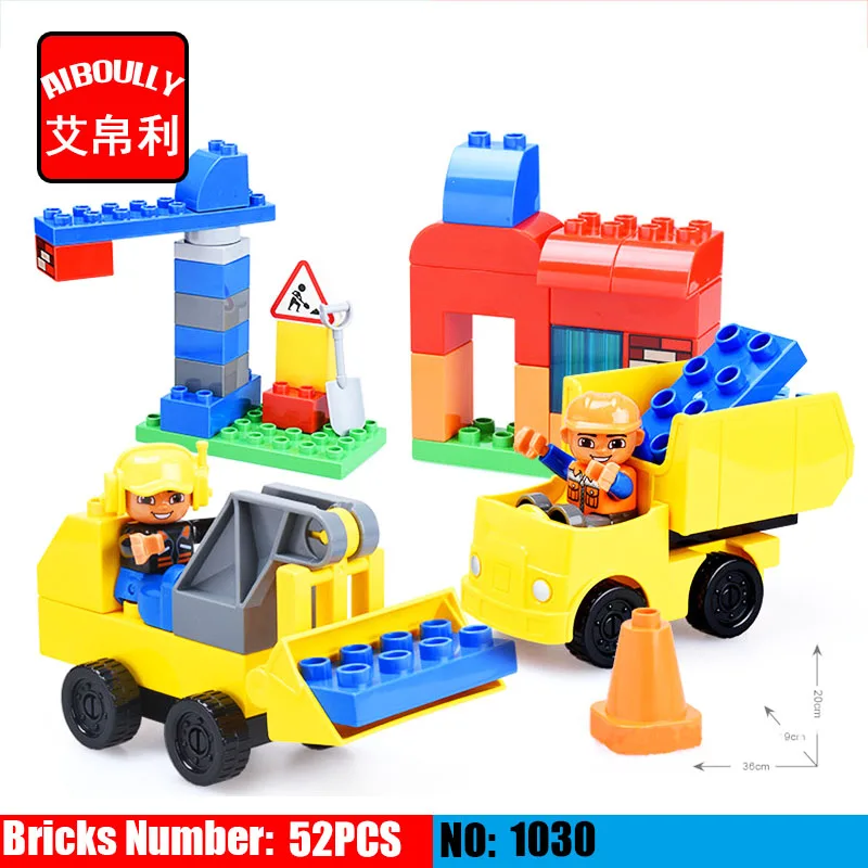 

52pcs City Big Size Building Blocks Excavator Large DIY Bricks Toys for Children Compatible duploe Christmas Gift