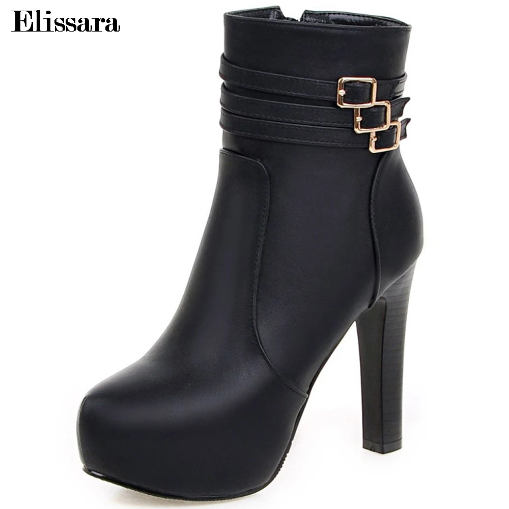 

Elissara Women High Heels Ankle Boots For Women Platform inside Shoes Brand Buckles Zip Autumn Winter Women's Shoes Plus Size