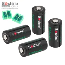 4pcs Soshine RCR123 16340 700mAh Li ion Rechargeable Battery with 2 x Battery Storage Box Case