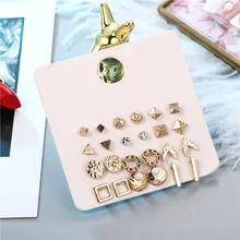 Мода 12 пар/уп. Женские квадратные круглые треугольные серьги-гвоздики с кристаллами, набор для женщин, имитация жемчуга, смешанные серьги-гвоздики