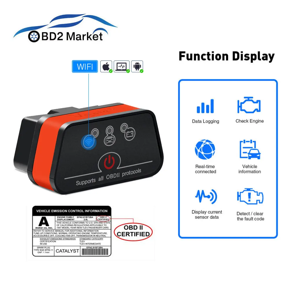 

Vgate iCar2 elm327 obd2 WIFI scanner Auto Diagnostic tool OBDII code reader elm 327 wi fi adapter support J1850 protocol