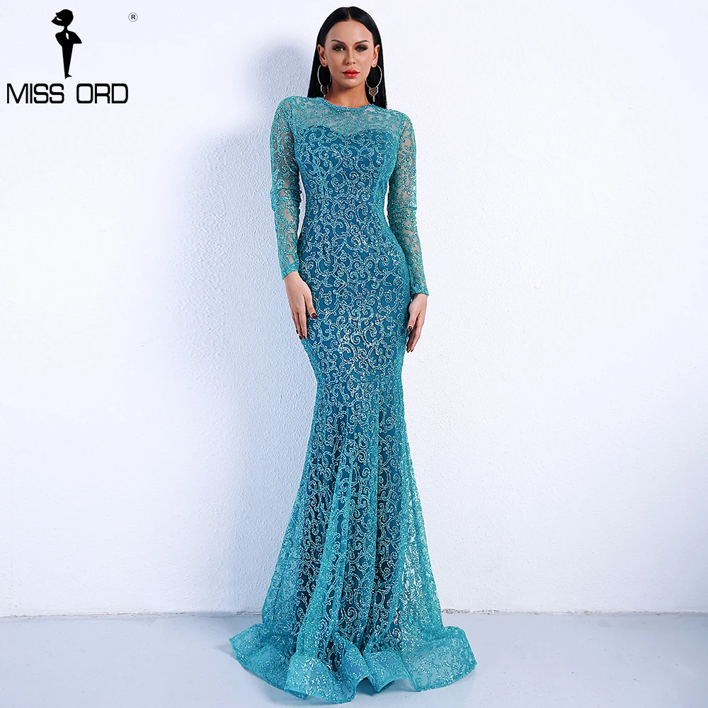 

Missord 2019 Sexy Spring and Summer O Neck Long Sleeve Pattern Glitter Women Slim Maxi Elegant Party Dress FT8581-3