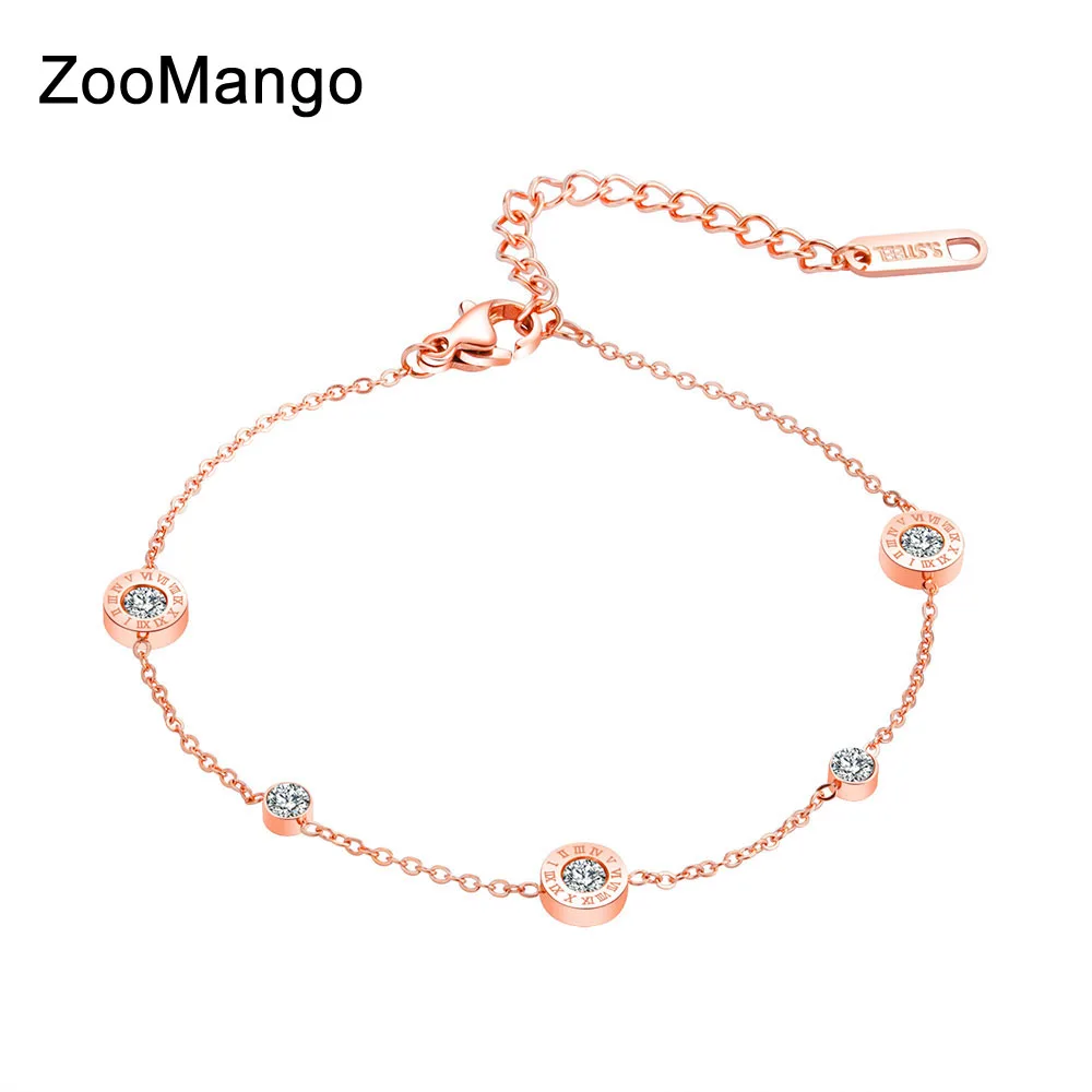 

ZooMango Trendy Rose Gold Color Love Roman Numeral Anklets For Women Titanium Steel Foot Link Chain Anklet Female Jewelry OGZ057