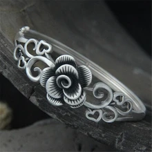 1 шт. женский полый Пион цветок тайский серебряный браслет 990 Серебряная запонка браслеты для женщин модные ювелирные изделия