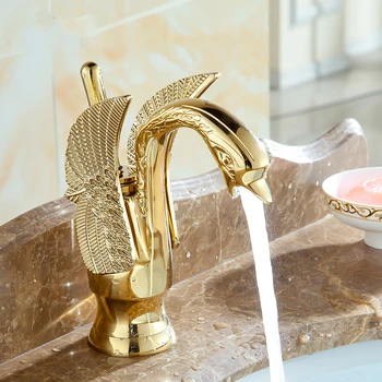 

2 Style Basin Faucets New Design Swan Faucet Gold Plated Wash Basin Faucet Hotel Luxury Copper Gold Mixer Taps hot and cold Taps