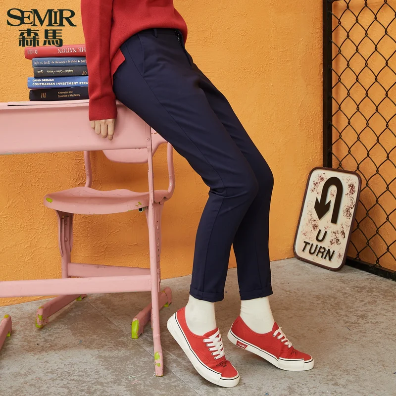 SEMIR женские брюки 2018 зимние узкие повседневные Стрейчевые черные девять cent