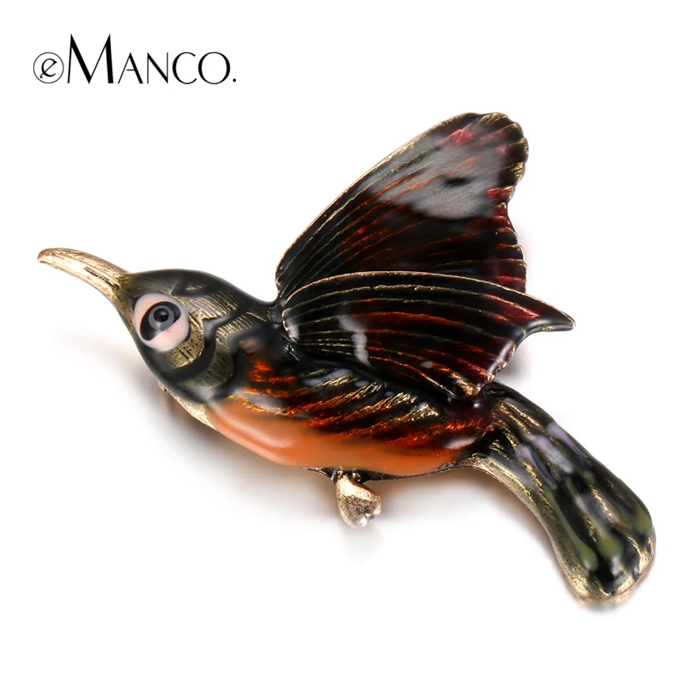 eManco Trendy Chic Charming Cute Enamel Bird Brooches Pins for Women Gold Plated Banquet Decoration Fashion