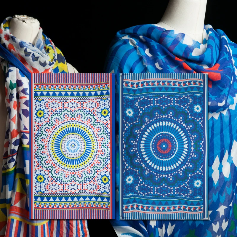 Тонкая хлопковая ткань с геометрическим и цветочным принтом, шитье для платья, юбки, блузки, шарфа, ремесло(215 см* 133 см