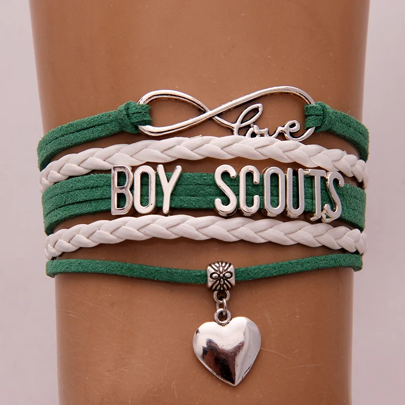 Drop Shipping Infinity love Boy Scouts Bracelet & bangles Heart Charm Leather wrap