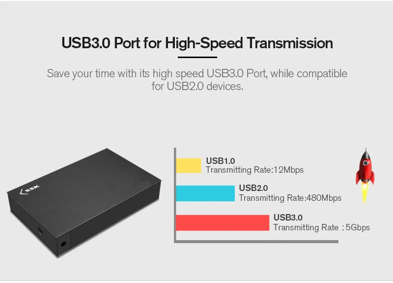 SSK чехол для жесткого диска 3,5 дюйма SATA для USB 3,0 адаптер SSD HDD жесткий диск корпус алюминиевый черный внешний корпус для жесткого диска G3000