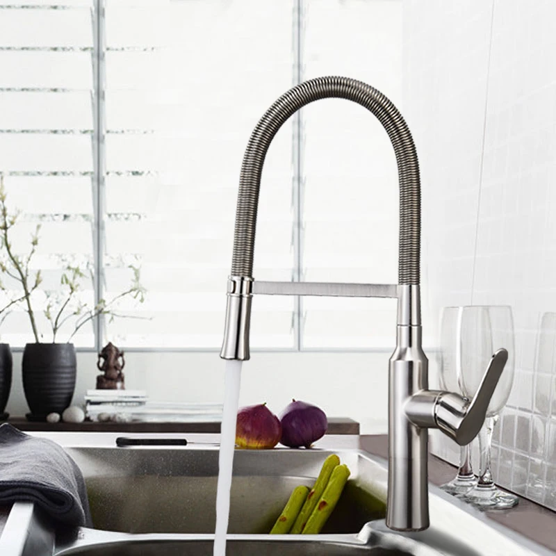

Chrome/Brushed Nickel Spring Kitchen Sink Faucet Sprayer Stream Spout Pull Down Kitchen Mixers Deck Mounted Hot and Cold Tap