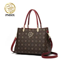 PMSIX Женская винтажная Дамская с цветочным принтом ПВХ сумка большой емкости женская сумка на плечо Модные Сумки для дам