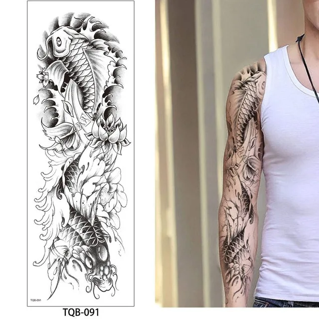 Большая полная рука татуировки Лев корона король Роза водонепроницаемые Временные татуировки наклейка дикий волк тигр мужской череп-Тотем татуировка - Цвет: TQB091