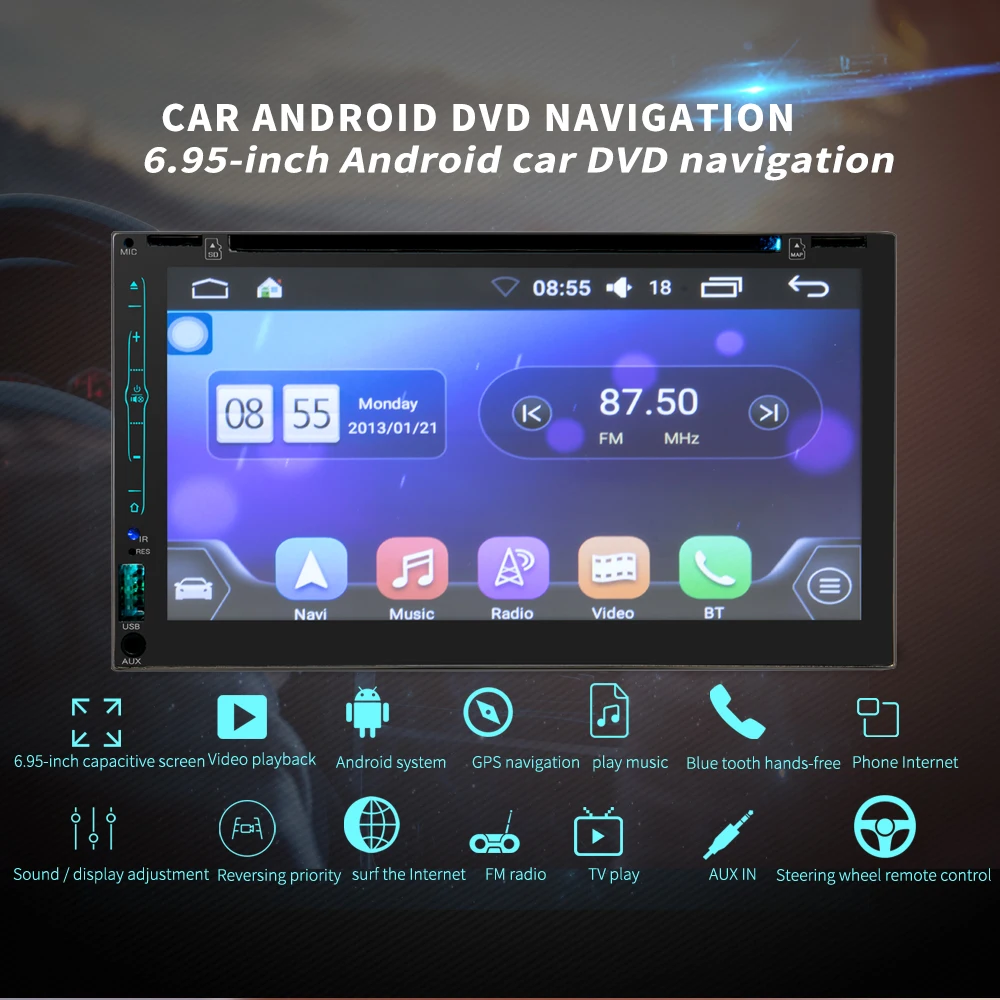 2 DIN 6.95 ''автомобильный MP4 MP5 видеоплеерам Сенсорный экран системы Android Авто automagnitol dvd-плеер GPS навигации аудио радио