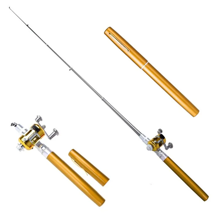 Мини карманная ручка удочка 1 м с барабанной катушкой набор ручка удочка и Катушка комбо для речной ледовой рыбалки - Цвет: Golden