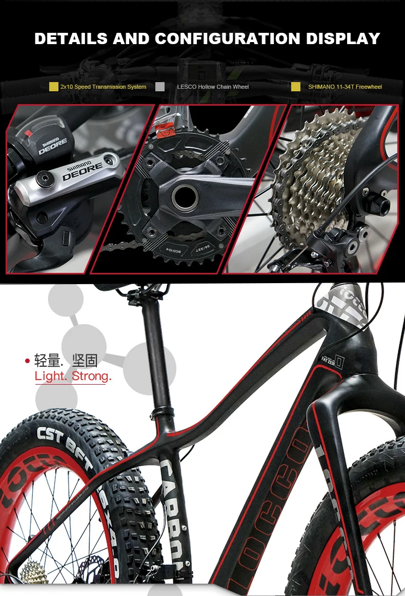 Flash Deal 26inch Fat bike carbon fiber mountian bicycle Carbon fiber fork Lightweight Snow Mountain Bike 20 speed deore carbon fiber bike 3