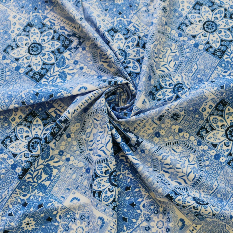 Этническая шелковая хлопковая текстильная винтажная китайская синяя белая ткань для детей 100 см* 145 см