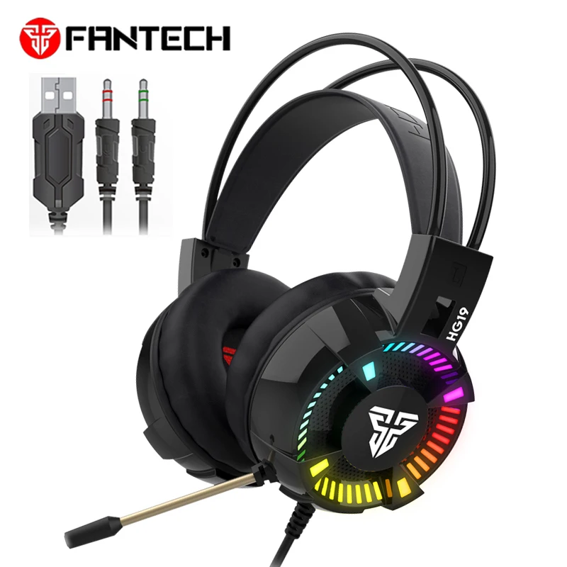 Fantech HG19 Стерео Игровые наушники с микрофоном светодиодный свет для компьютерных ПК Игр проводные наушники бас USB игровая гарнитура для PS4