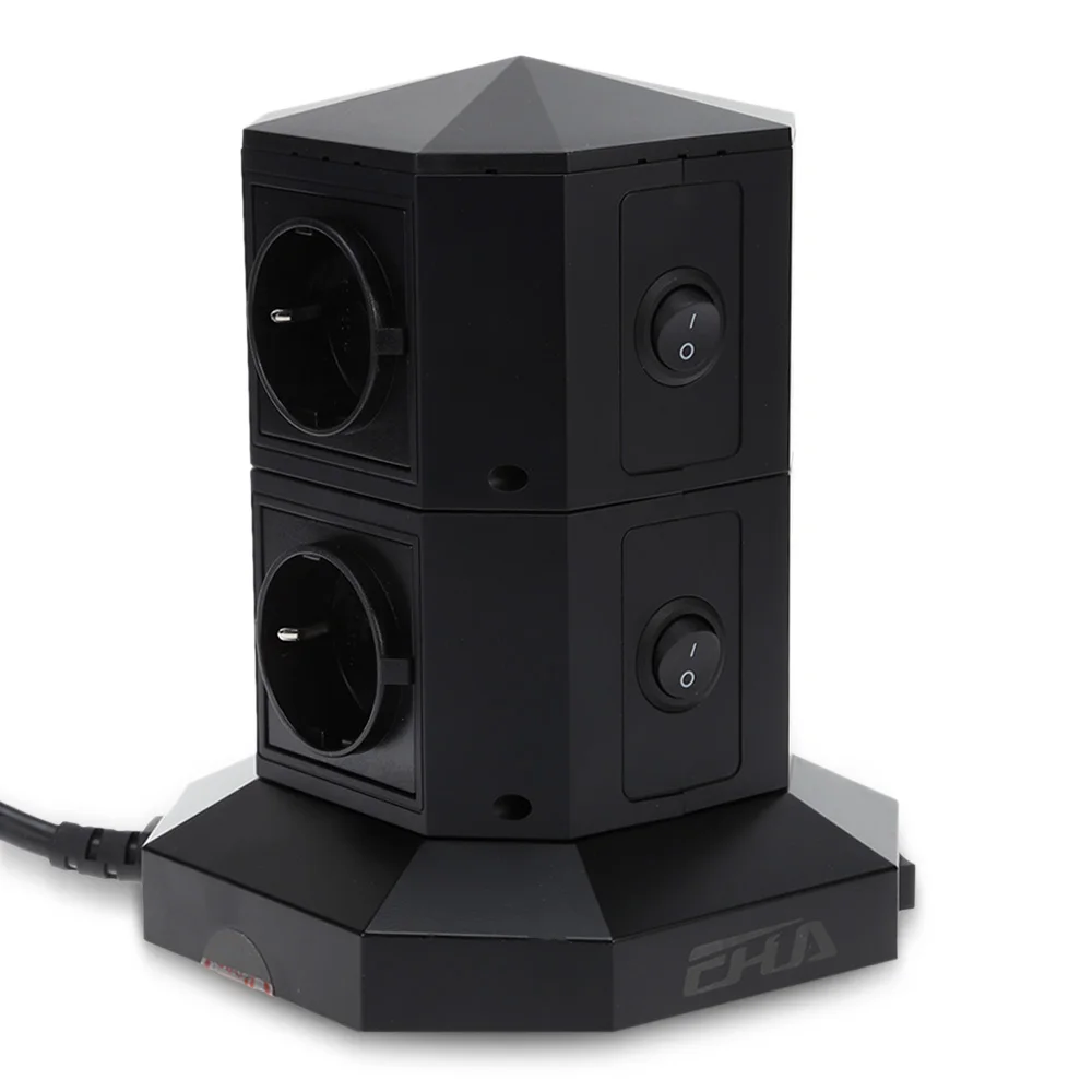 

Safe Durable 4 Outlet 6 USB Port Tower Power Socket AC 95 - 250V Flexible Charging Controlling Household Appliances Tools