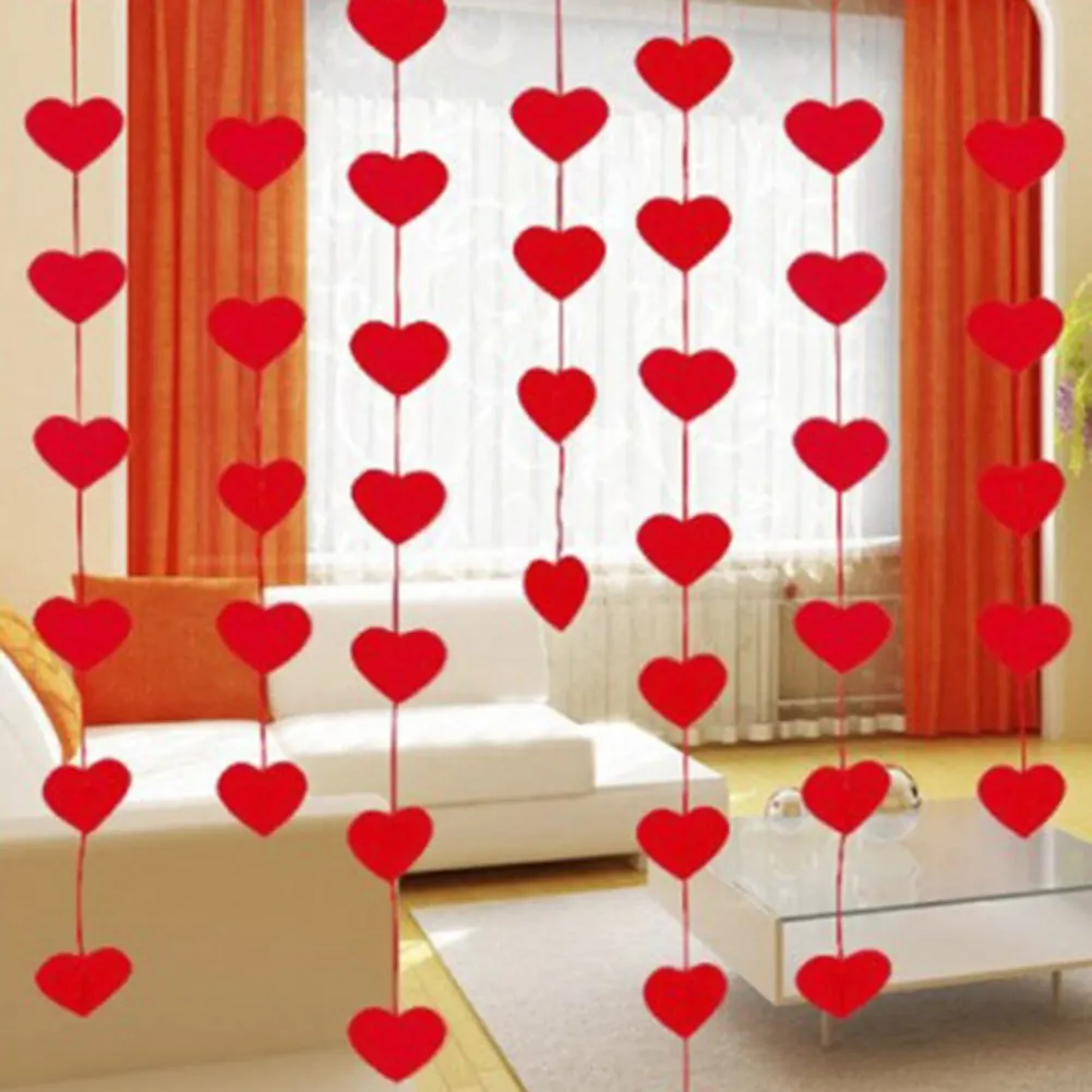 Nice 16Pcs/Set Love Heart Curtain DIY Non woven Garland Romantic