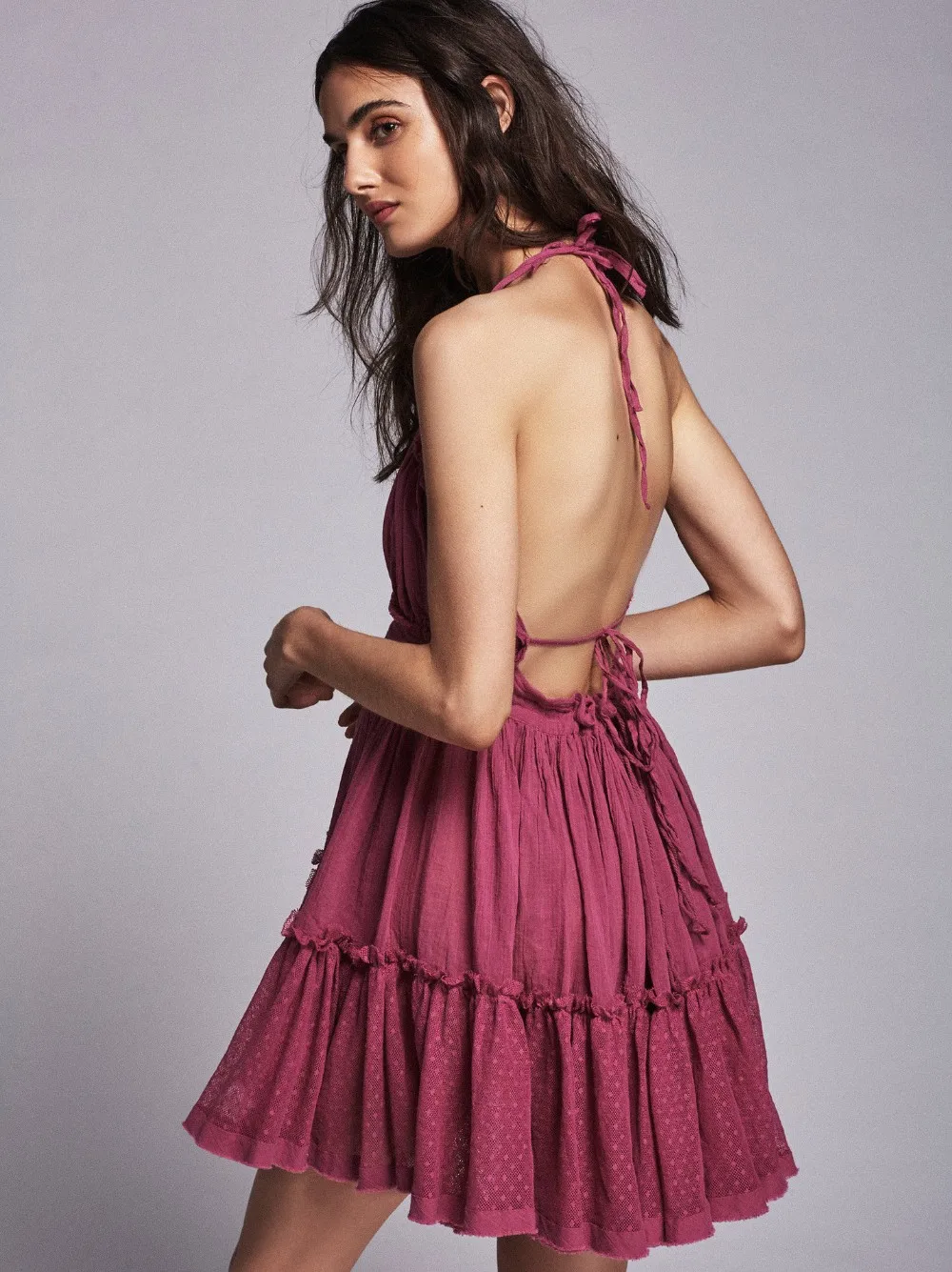 Британское женское летнее мини-платье в стиле хиппи в стиле бохо с v-образным вырезом без рукавов и открытой спиной кружевное бальное платье Vestidos Femininos