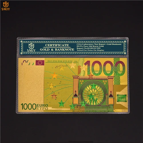 Лучшая цена за цветные европейские золотые банкноты Новые 200 евро деньги в 24 к 99.9% золото для коллекции с COA рамка подарок - Цвет: 1000 Euro-COA
