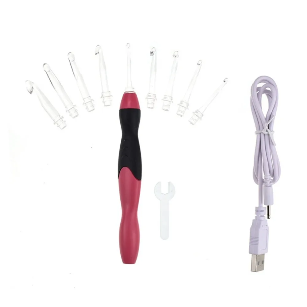 DIY LED Light Up Hook Handle Knitting Needles Set Loom Sewing Tool Accessories With Replaceable Tips