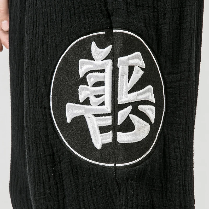 MRDONOO Chinese style men's cotton hemp pants trousers loose large size casual pants embroidery feet feet pants trousers K67