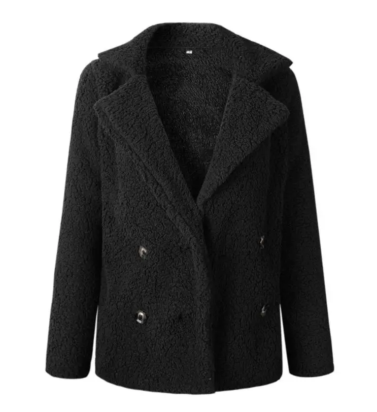 Зимнее толстое теплое плюшевое пальто для женщин с отворотом и длинным рукавом, пушистые меховые куртки с искусственным мехом, женские куртки с карманами на пуговицах размера плюс, пальто