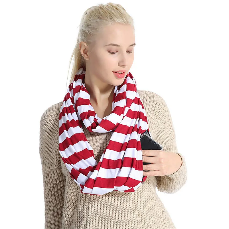 Women Loop Scarf Infinity Wrap Hidden Zipper Pocket Warm Travel Couple Scarves Winter Warm Solid Ring Blanket Wrap Shawl D20 (10)