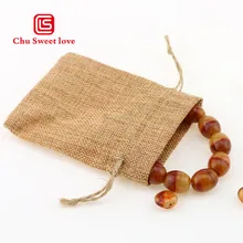 (10pcs / lot) 9*12cm Linen Jute Small Gift Drawstring Bags Sacks Party Favors Packaging Bag Wedding Candy Jewelry Draw Pocket