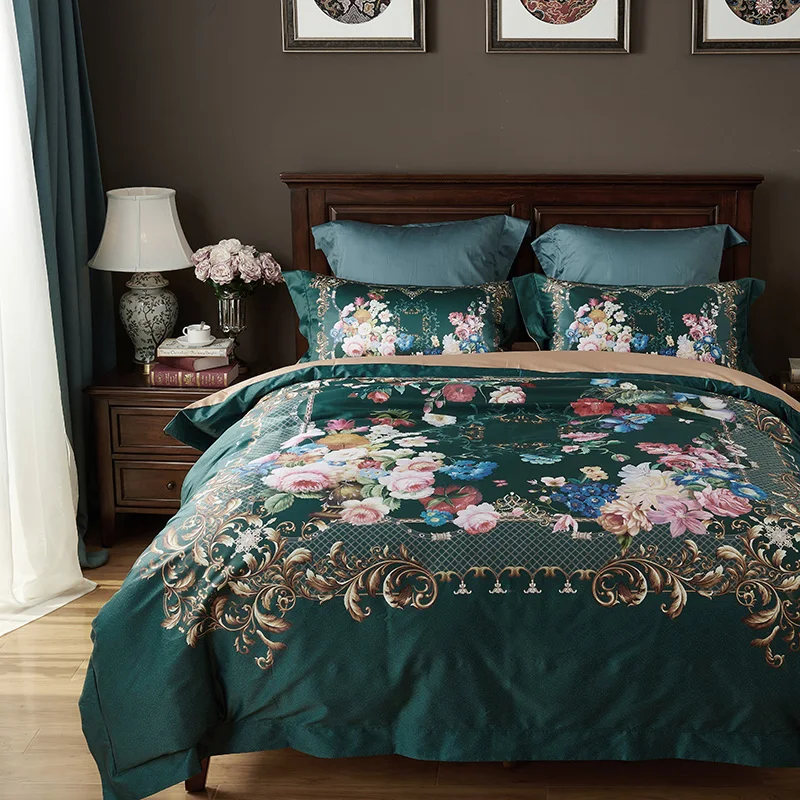 

Luxury Egyptian Cotton printing Bedding set Noble Palace Royal Bed set King Queen Size Duvet cover Bedsheet set