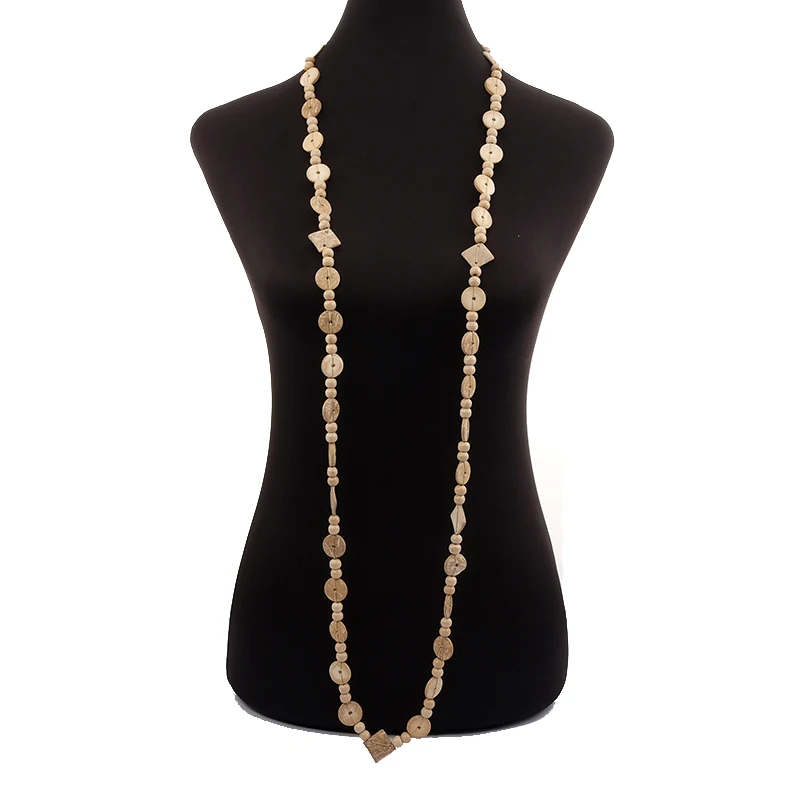 

BeUrSelf Long Coconut Shell Necklace for Women Bohemian Knit Handmade White Geometric Wood Ethnic Beaded Necklace Drop Shipping