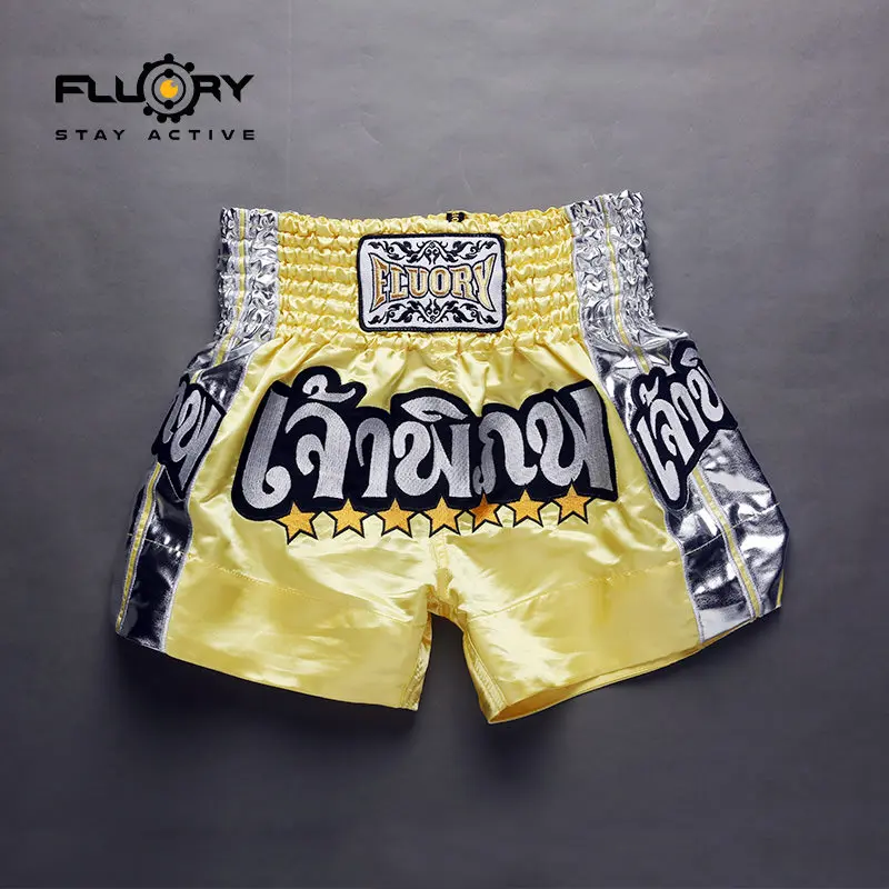 Fluory Муай Тай шорты для женщин и мужчин Вышивка Патчи ММА удар боксерские трусы/трусы - Цвет: yellow